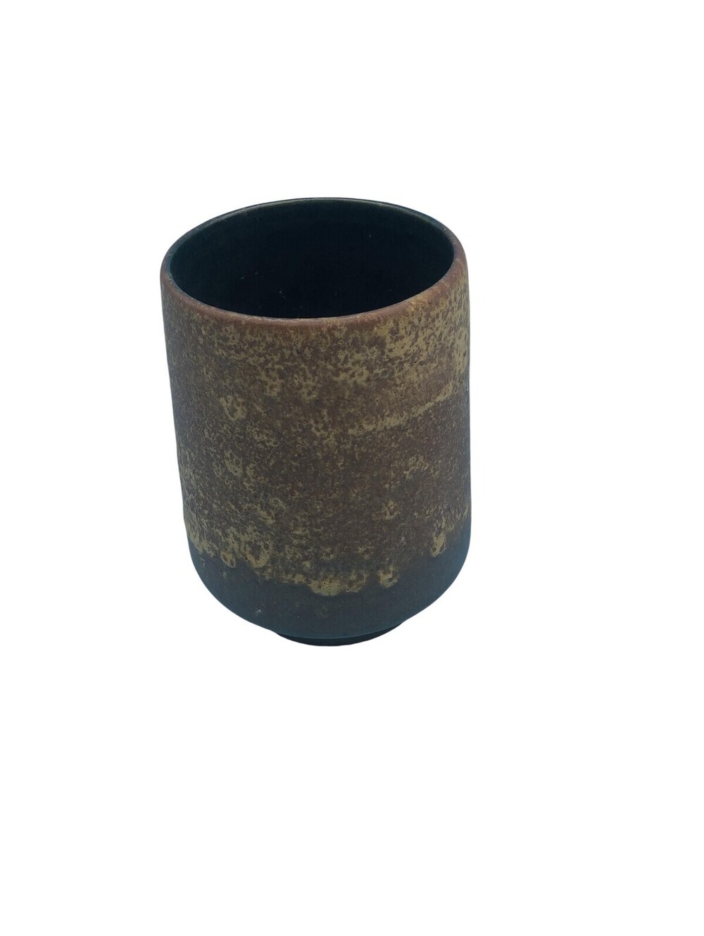 Brown Speckled Stoneware Art Pottery Cylinder Vase Modern Decorative Home Decor
